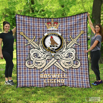 Boswell Tartan Quilt with Clan Crest and the Golden Sword of Courageous Legacy - Tartan Vibes Clothing