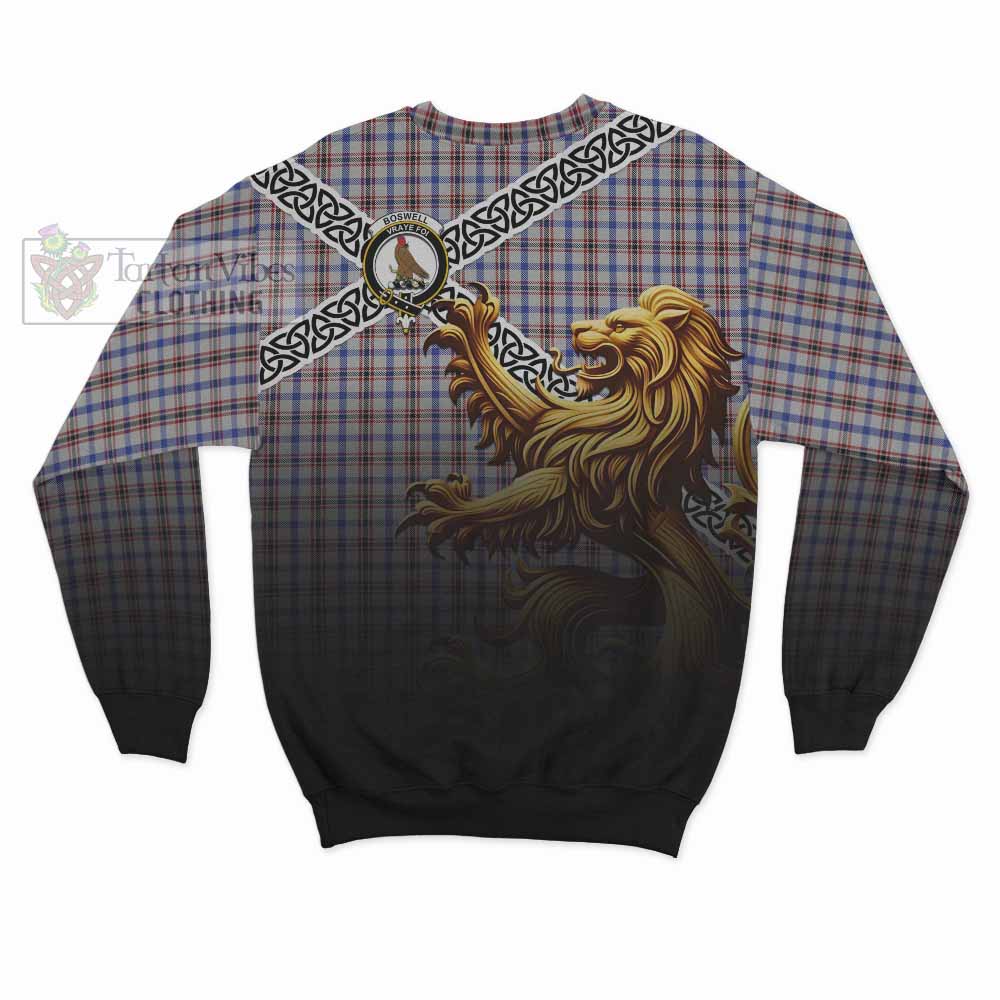 Boswell Crest Tartan Sweatshirt with Golden Lion Emblem Celtic Style - Tartan Vibes Clothing