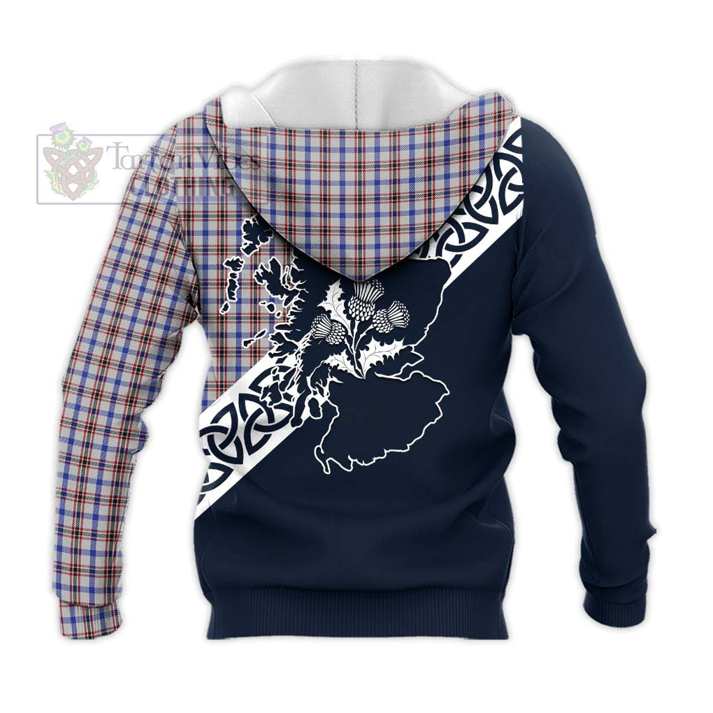 Boswell Tartan Knitted Hoodie Featuring Thistle and Scotland Map - Tartan Vibes Clothing