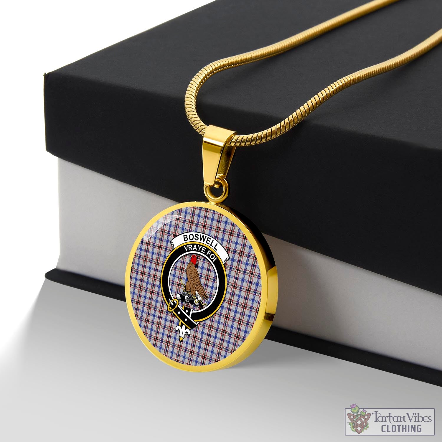 Boswell Tartan Circle Necklace with Family Crest Luxury Necklace (Gold) No - Tartan Vibes Clothing