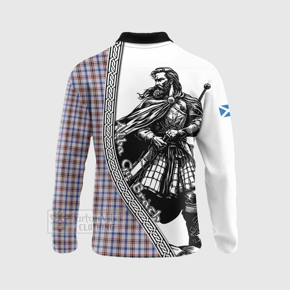 Boswell Tartan Clan Crest Long Sleeve Polo Shirt with Highlander Warrior Celtic Style - Tartan Vibes Clothing