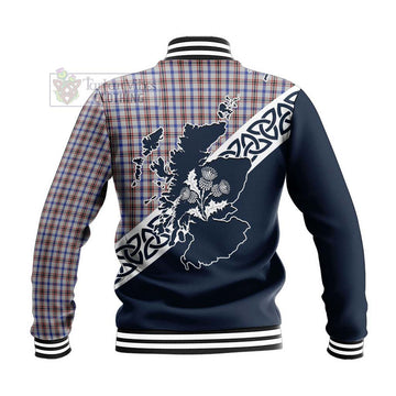 Boswell Tartan Baseball Jacket Featuring Thistle and Scotland Map - Tartan Vibes Clothing