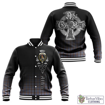 Tartan Vibes Clothing Boswell Tartan Baseball Jacket Featuring Alba Gu Brath Family Crest Celtic Inspired