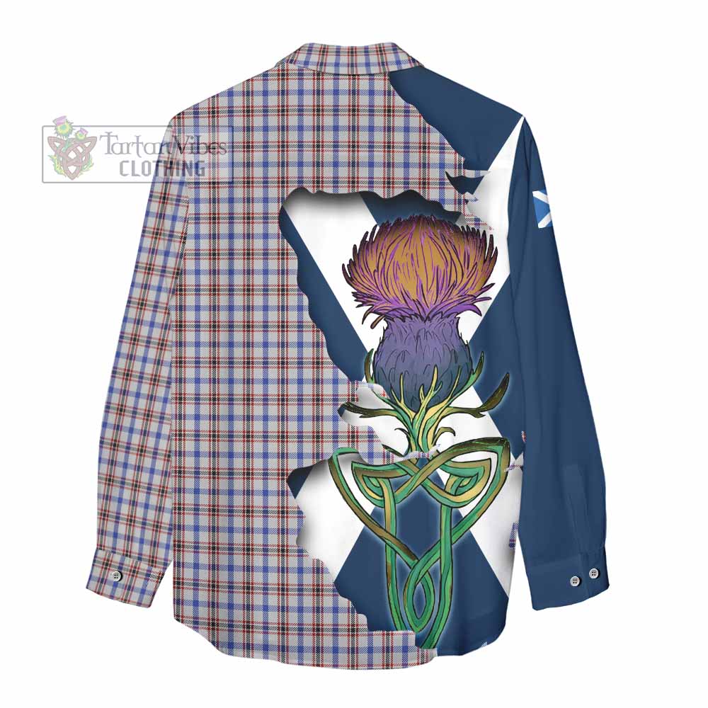Tartan Vibes Clothing Boswell Tartan Family Crest Women's Casual Shirt Scottish Thistle Celtic Inspired