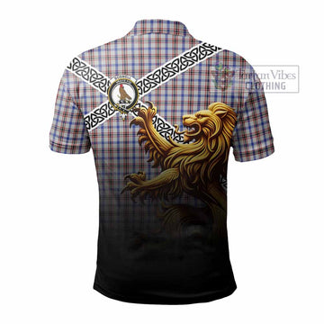 Boswell Crest Tartan Polo Shirt with Golden Lion Emblem Celtic Style - Tartan Vibes Clothing