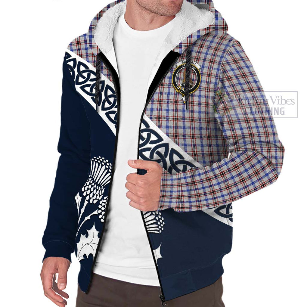 Boswell Tartan Sherpa Hoodie Featuring Thistle and Scotland Map - Tartan Vibes Clothing