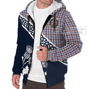 Boswell Tartan Sherpa Hoodie Featuring Thistle and Scotland Map - Tartan Vibes Clothing