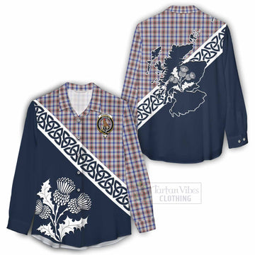 Boswell Tartan Women's Casual Shirt Featuring Thistle and Scotland Map - Tartan Vibes Clothing