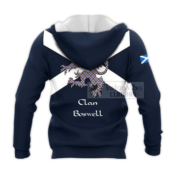 Boswell Tartan Lion Rampant Knitted Hoodie Proudly Display Your Heritage with Alba Gu Brath and Clan Name - Tartan Vibes Clothing