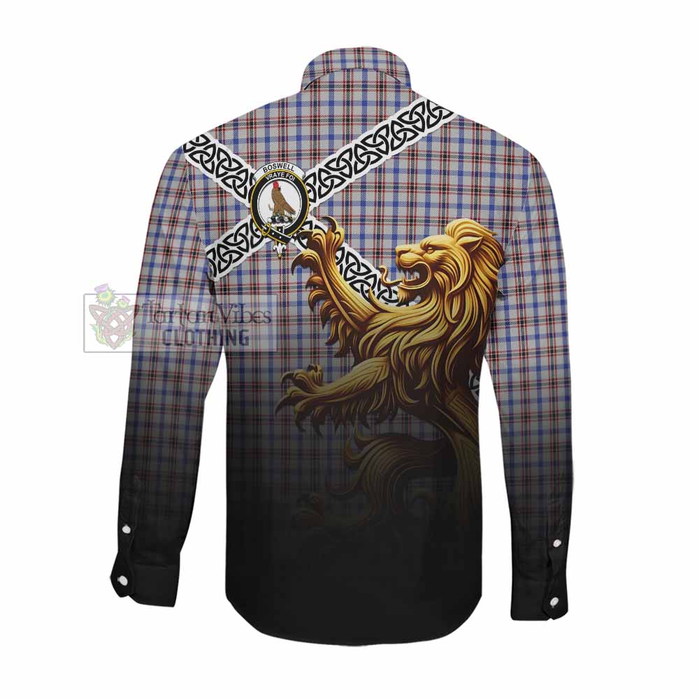 Boswell Crest Tartan Long Sleeve Button Shirt with Golden Lion Emblem Celtic Style Men's Shirt - Tartan Vibes Clothing