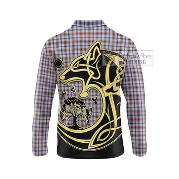 Boswell Tartan Long Sleeve Polo Shirt with Family Crest Celtic Wolf Style - Tartan Vibes Clothing