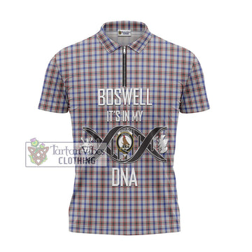 Boswell Tartan Zipper Polo Shirt with Family Crest DNA In Me Style - Tartan Vibes Clothing