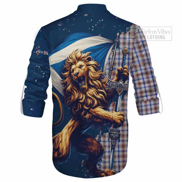 Boswell Tartan Family Crest Ghillie Kilt Shirt with Scottish Majestic Lion - Tartan Vibes Clothing