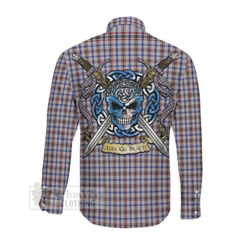 Boswell Tartan Long Sleeve Button Shirt with Family Crest Celtic Skull Style Men's Shirt - Tartan Vibes Clothing