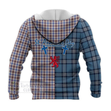 Boswell Tartan Knitted Hoodie Happy St. Andrew's Day Half Tartan Style - Tartan Vibes Clothing