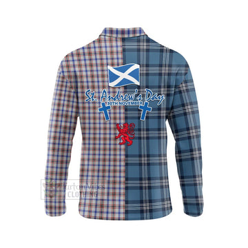Boswell Tartan Long Sleeve Polo Shirt Happy St. Andrew's Day Half Tartan Style - Tartan Vibes Clothing