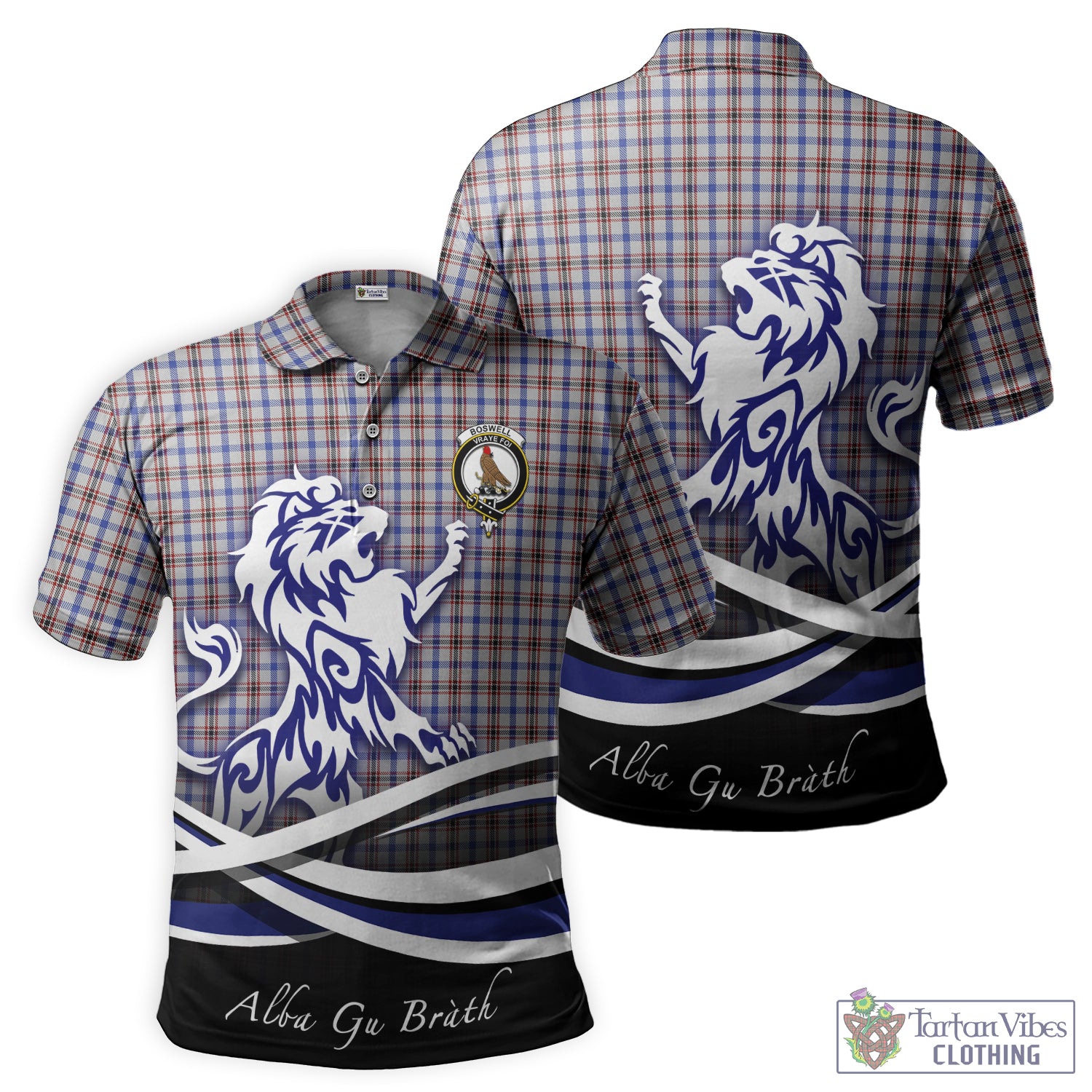 Boswell Tartan Polo Shirt with Alba Gu Brath Regal Lion Emblem - Tartan Vibes Clothing