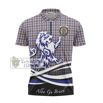 Boswell Tartan Zipper Polo Shirt with Alba Gu Brath Regal Lion Emblem - Tartan Vibes Clothing