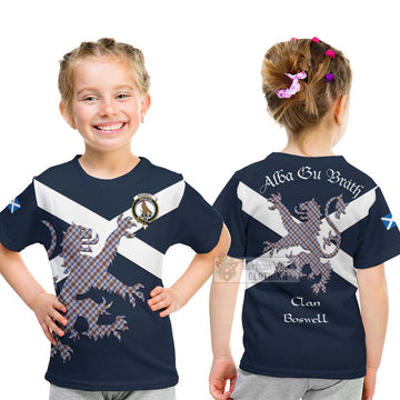 Boswell Tartan Lion Rampant Kid T-Shirt Proudly Display Your Heritage with Alba Gu Brath and Clan Name - Tartan Vibes Clothing