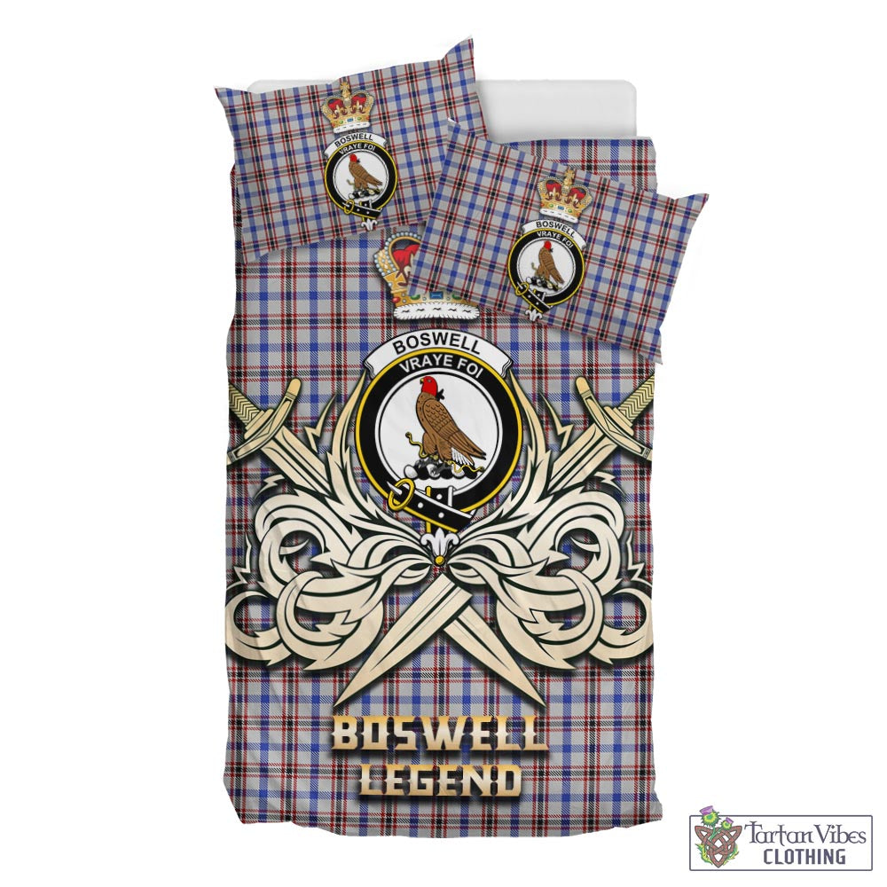 Tartan Vibes Clothing Boswell Tartan Bedding Set with Clan Crest and the Golden Sword of Courageous Legacy