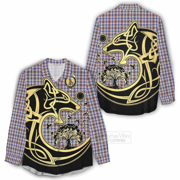 Boswell Tartan Women's Casual Shirt with Family Crest Celtic Wolf Style - Tartan Vibes Clothing