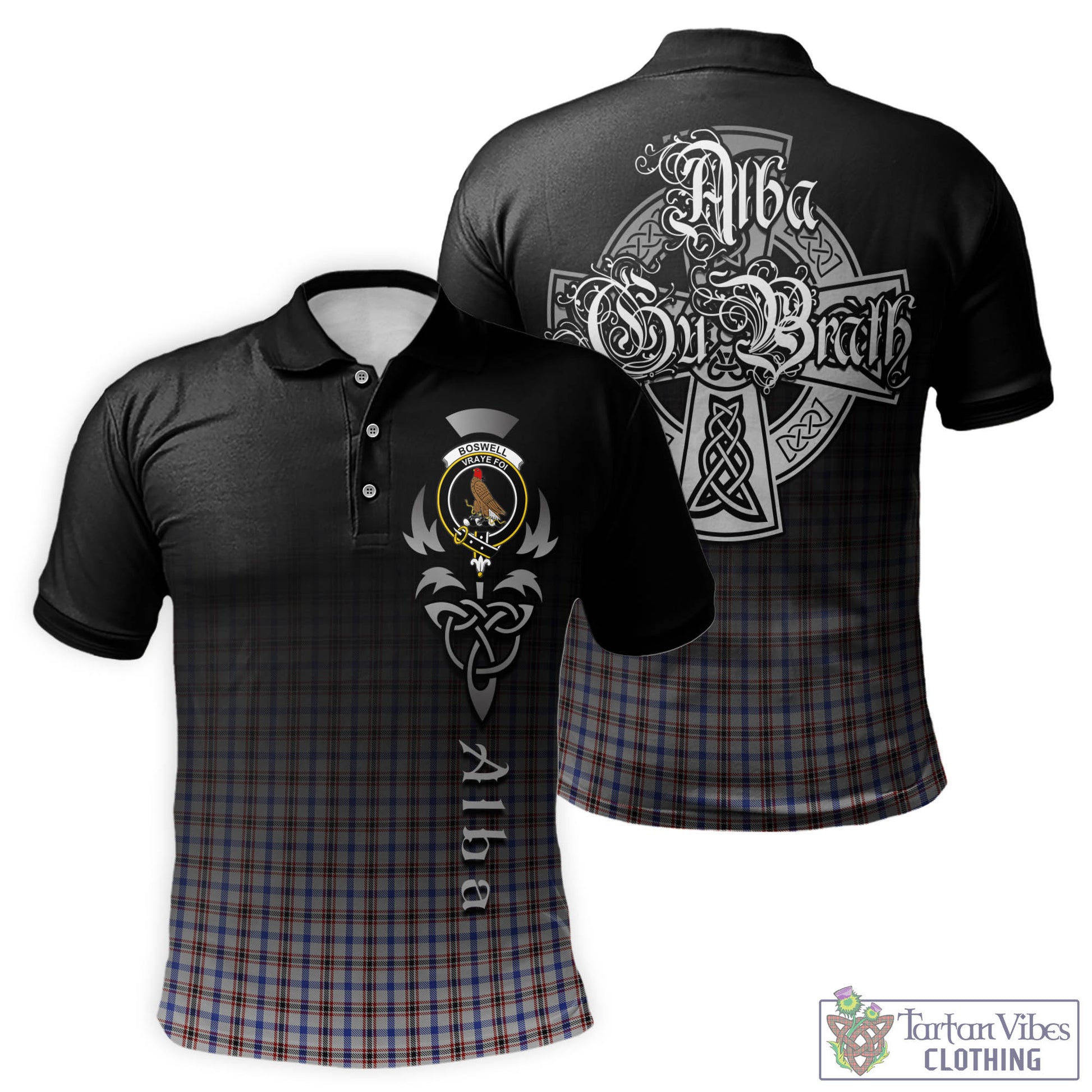Tartan Vibes Clothing Boswell Tartan Polo Shirt Featuring Alba Gu Brath Family Crest Celtic Inspired