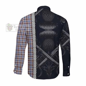Tartan Vibes Clothing Boswell Tartan Long Sleeve Button Shirt with Family Crest Cross Sword Thistle Celtic Vibes