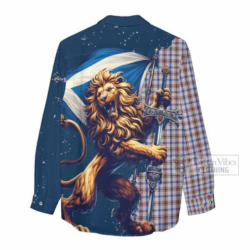 Boswell Tartan Family Crest Women's Casual Shirt with Scottish Majestic Lion - Tartan Vibes Clothing