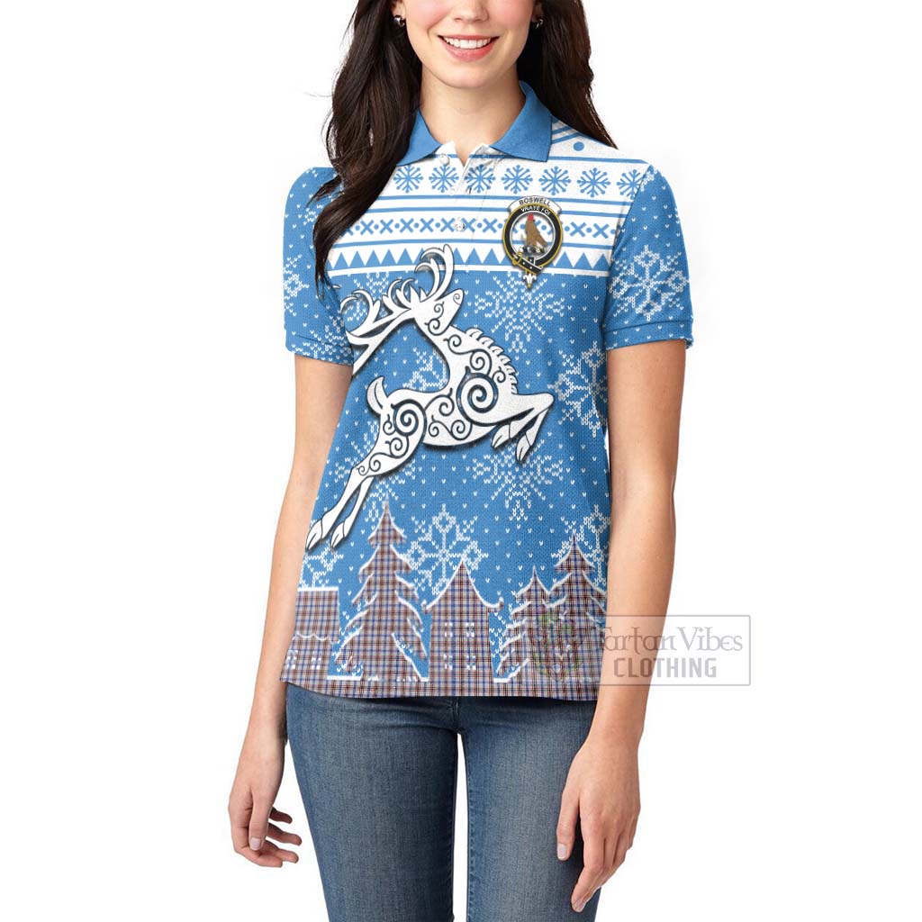 Boswell Clan Christmas Women's Polo Shirt Celtic Reindeer Style - Tartan Vibes Clothing