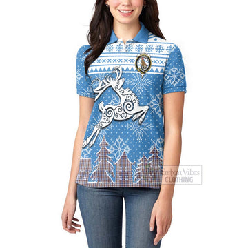 Boswell Clan Christmas Women's Polo Shirt Celtic Reindeer Style - Tartan Vibes Clothing