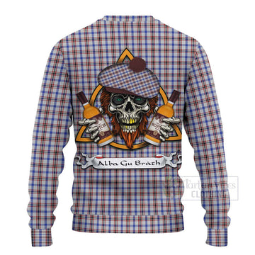 Boswell Tartan Ugly Sweater with Family Crest and Bearded Skull Holding Bottles of Whiskey - Tartan Vibes Clothing
