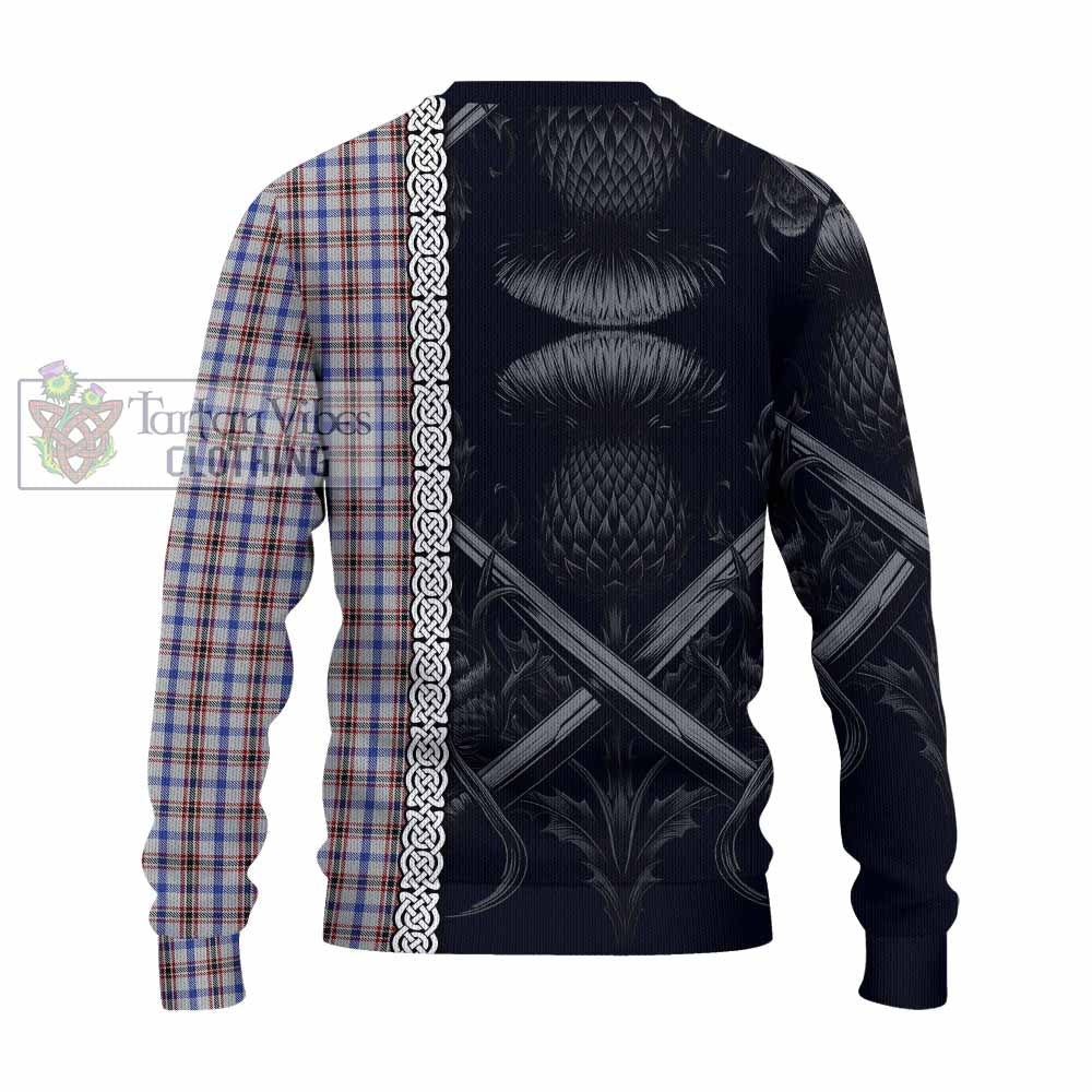Boswell Tartan Knitted Sweater with Family Crest Cross Sword Thistle Celtic Vibes - Tartan Vibes Clothing