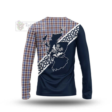 Boswell Tartan Long Sleeve T-Shirt Featuring Thistle and Scotland Map - Tartan Vibes Clothing