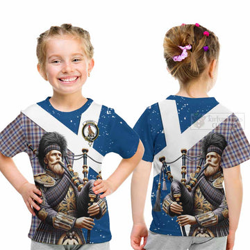 Boswell Tartan Kid T-Shirt with Family Crest Scottish Bagpiper Vibes - Tartan Vibes Clothing