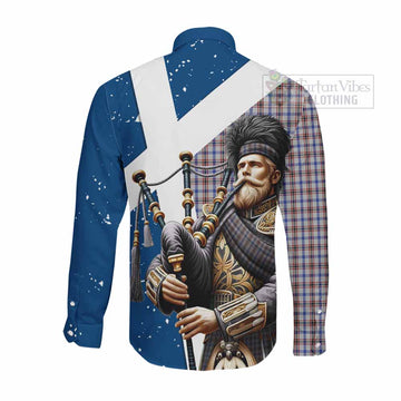 Boswell Tartan Long Sleeve Button Shirt with Family Crest Scottish Bagpiper Vibes - Tartan Vibes Clothing