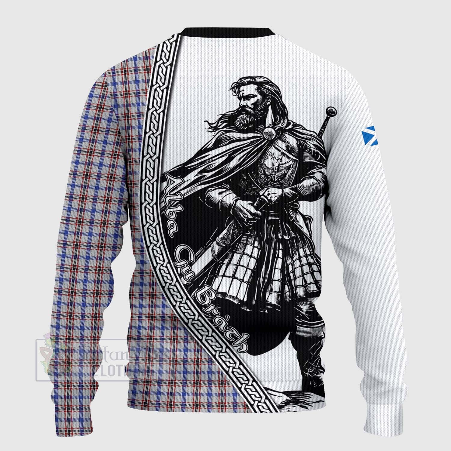 Boswell Tartan Clan Crest Knitted Sweater with Highlander Warrior Celtic Style - Tartan Vibes Clothing
