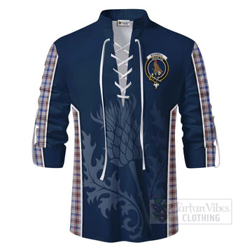 Tartan Vibes Clothing Boswell Tartan Ghillie Kilt Shirt with Family Crest and Scottish Thistle Vibes Sport Style