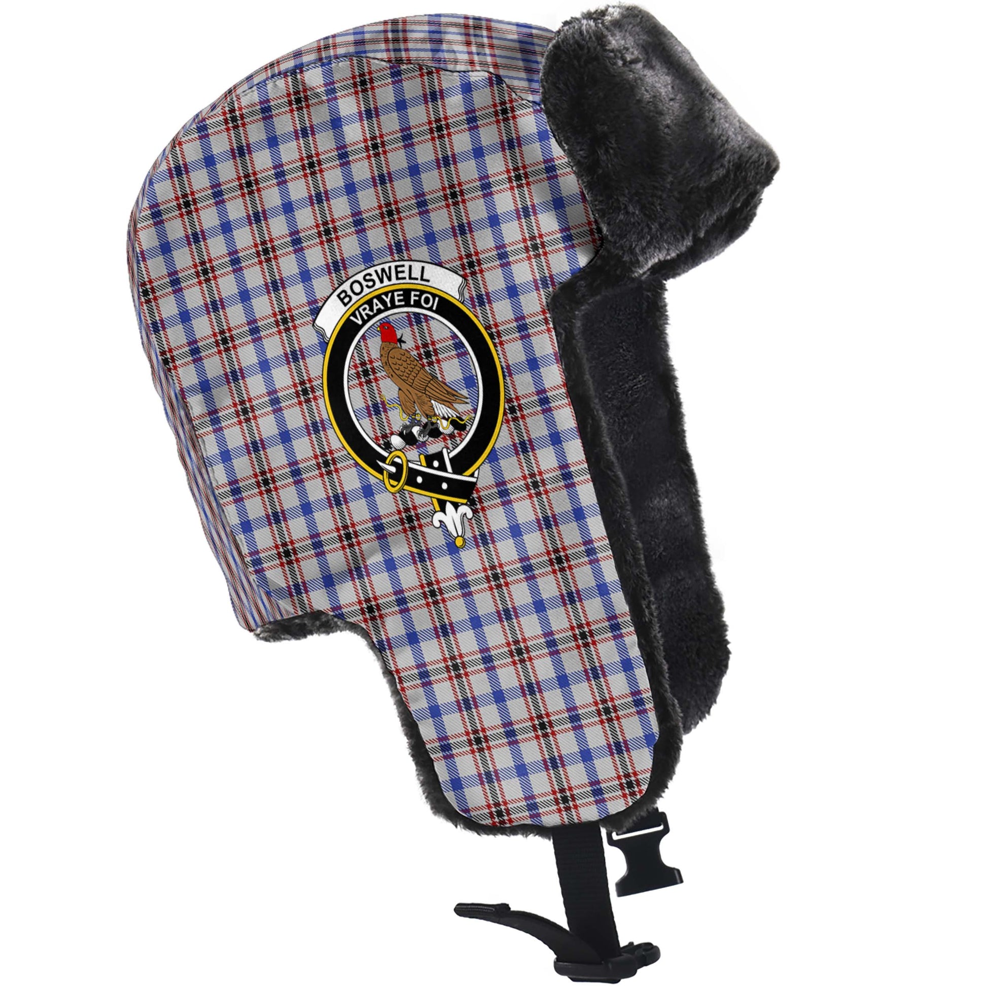 Boswell Tartan Winter Trapper Hat with Family Crest - Tartan Vibes Clothing