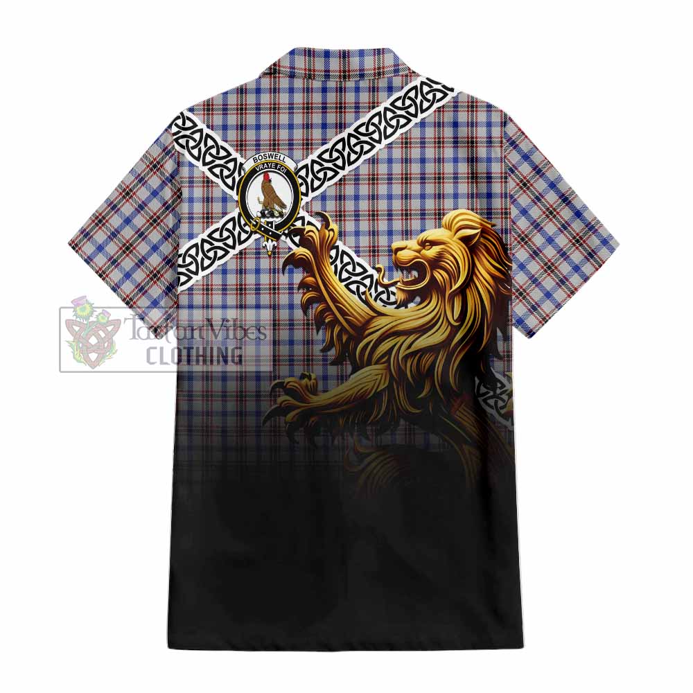 Boswell Crest Tartan Hawaiian Shirt with Golden Lion Emblem Celtic Style - Tartan Vibes Clothing
