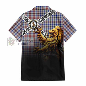 Boswell Crest Tartan Hawaiian Shirt with Golden Lion Emblem Celtic Style - Tartan Vibes Clothing
