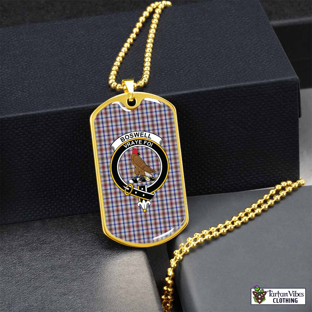 Boswell Tartan Dog Tag Necklace with Family Crest Gold No - Tartan Vibes Clothing