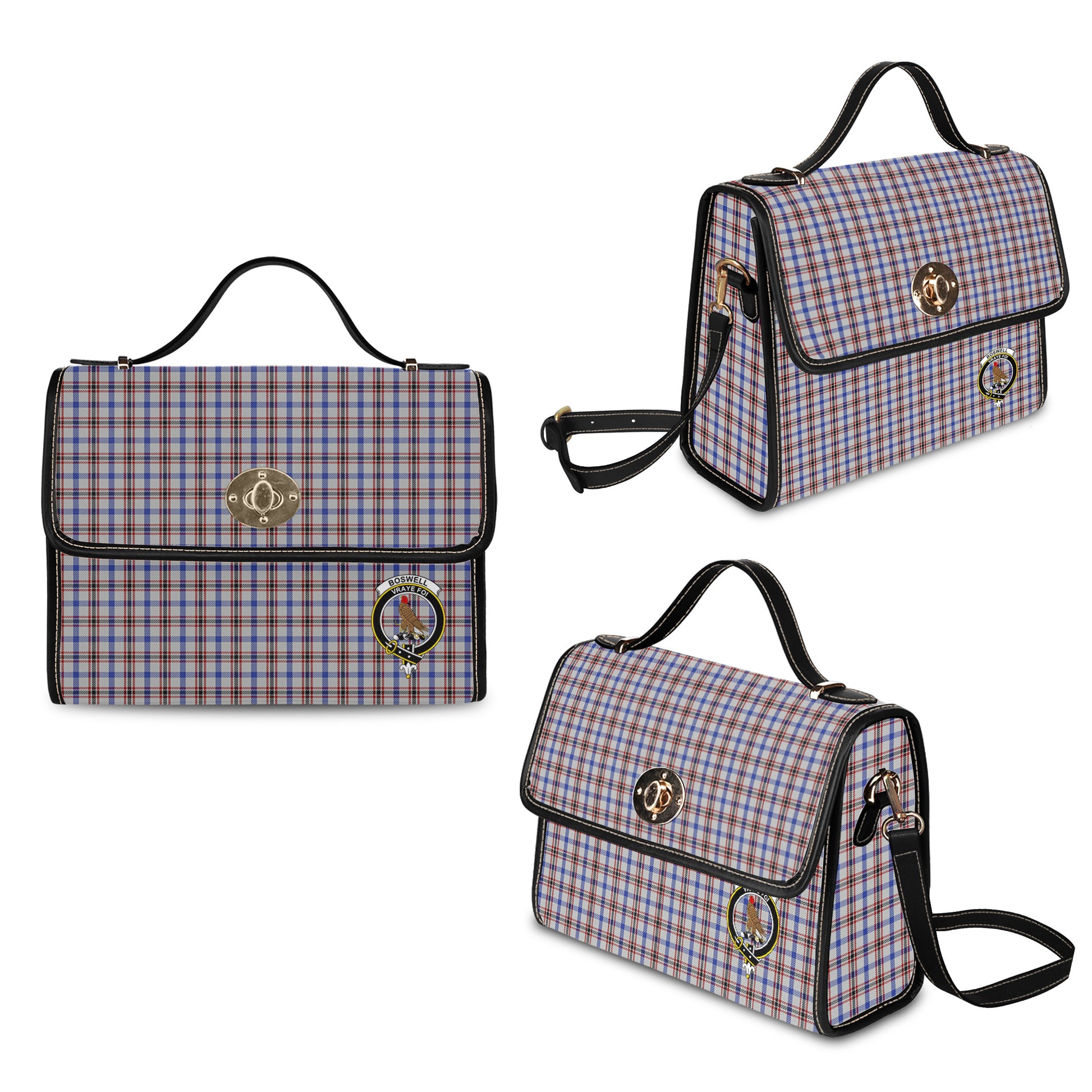 Boswell Tartan Leather Strap Waterproof Canvas Bag with Family Crest - Tartanvibesclothing