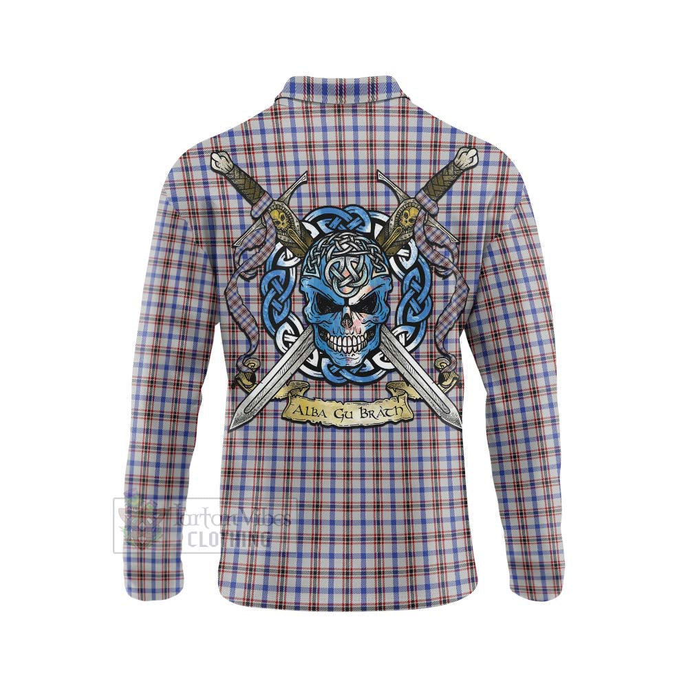 Boswell Tartan Long Sleeve Polo Shirt with Family Crest Celtic Skull Style - Tartan Vibes Clothing