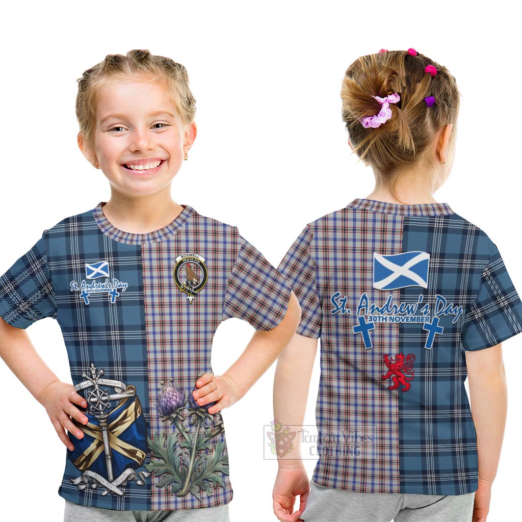 Boswell Tartan Kid T-Shirt Happy St. Andrew's Day Half Tartan Style - Tartan Vibes Clothing