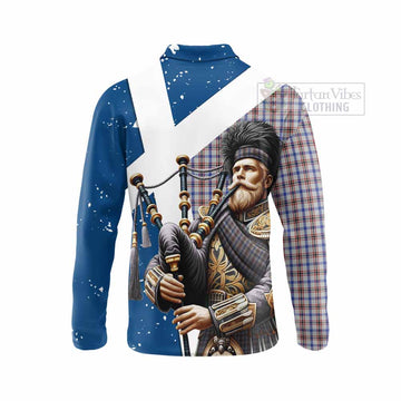 Boswell Tartan Long Sleeve Polo Shirt with Family Crest Scottish Bagpiper Vibes - Tartan Vibes Clothing