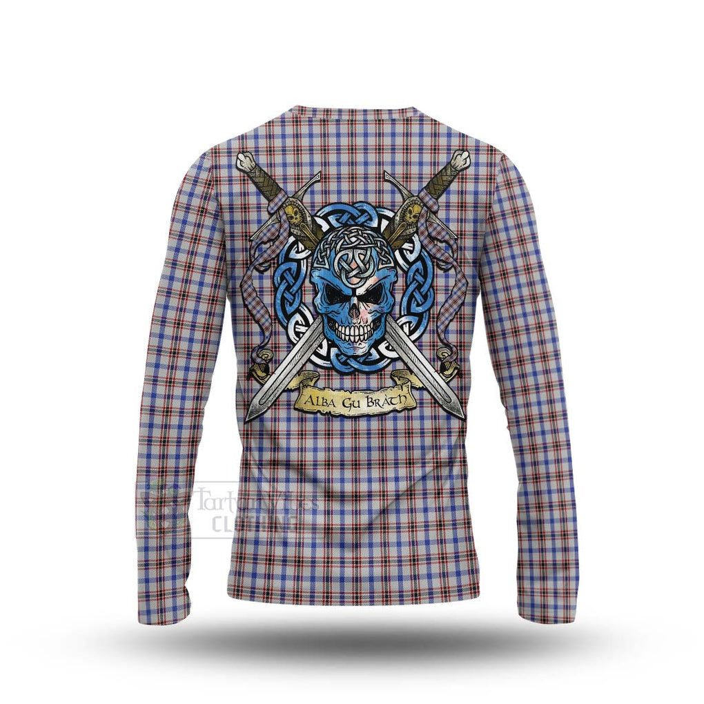 Boswell Tartan Long Sleeve T-Shirt with Family Crest Celtic Skull Style - Tartan Vibes Clothing
