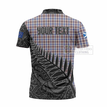 Boswell Crest Tartan Zipper Polo Shirt with New Zealand Silver Fern Half Style - Tartan Vibes Clothing