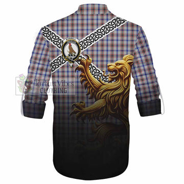 Boswell Crest Tartan Ghillie Kilt Shirt with Golden Lion Emblem Celtic Style - Tartan Vibes Clothing