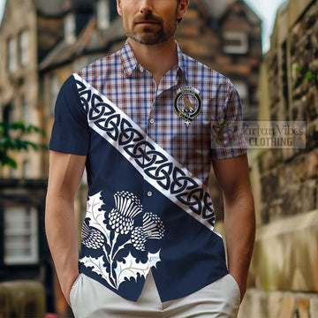 Boswell Tartan Hawaiian Shirt Featuring Thistle and Scotland Map - Tartan Vibes Clothing