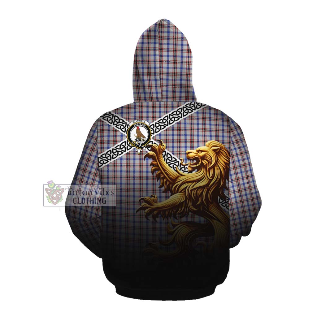 Boswell Crest Tartan Cotton Hoodie with Golden Lion Emblem Celtic Style Pullover Hoodie - Tartan Vibes Clothing